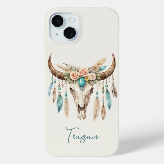 Coques Case-Mate iPhone Crâne de vache floral aquarelle Boho Chic (Verso)