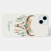 Coques Case-Mate iPhone Crâne de vache floral aquarelle Boho Chic (Verso (horizontal))