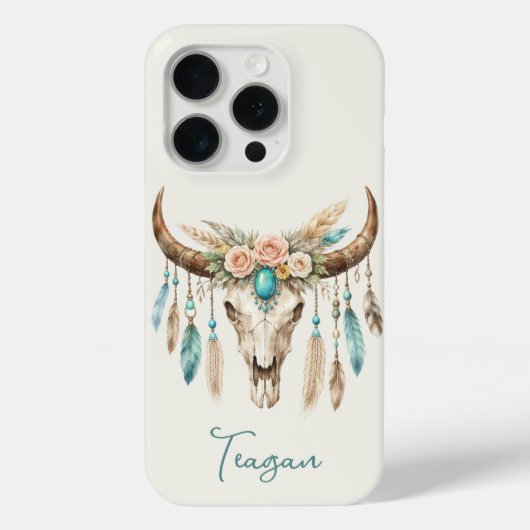 Coques Case-Mate iPhone Crâne de vache floral aquarelle Boho Chic (Verso)