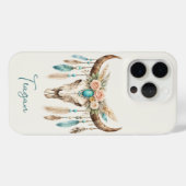 Coques Case-Mate iPhone Crâne de vache floral aquarelle Boho Chic (Verso (horizontal))