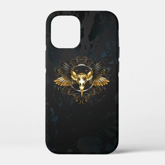 Coques Case-Mate iPhone Crâne d'oiseau doré sur fond noir (Verso)