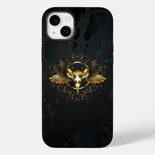 Coques Case-Mate iPhone Crâne d'oiseau doré sur fond noir (Verso)