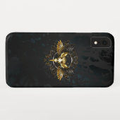 Coques Case-Mate iPhone Crâne d'oiseau doré sur fond noir (Dos (Horizontal))