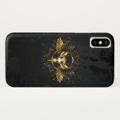 Coques Case-Mate iPhone Crâne d'oiseaux dorés sur arrière - plan noir (Dos (Horizontal))