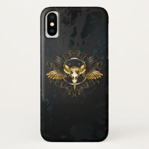 Case-Mate iPhone Case Crâne d'oiseaux dorés sur arrière - plan noir