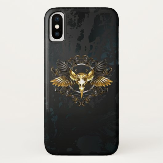 Coques Case-Mate iPhone Crâne d'oiseaux dorés sur arrière - plan noir (Dos)