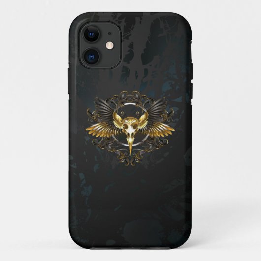 Coques Case-Mate iPhone Crâne d'oiseaux dorés sur arrière - plan noir (Dos)