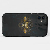 Coques Case-Mate iPhone Crâne d'oiseaux dorés sur arrière - plan noir (Dos (Horizontal))
