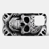Coques Case-Mate iPhone Crâne éffrayant de dentelle souriante noire et bla (Verso (horizontal))