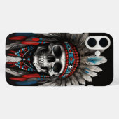 Coques Case-Mate iPhone Crâne en chef amérindien avec coiffure (Verso (horizontal))