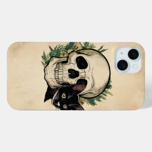 Coques Case-Mate iPhone Crâne et chat noir (Verso (horizontal))