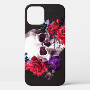 Case-Mate iPhone Case Crâne et Rose : Aquarelle florale foncée.