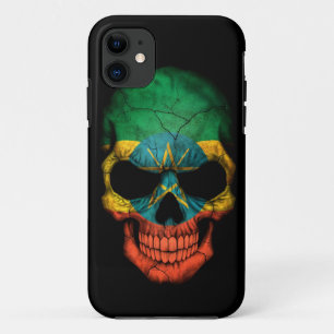 Coque Case-Mate Pour iPhone Crâne éthiopien de drapeau sur le noir