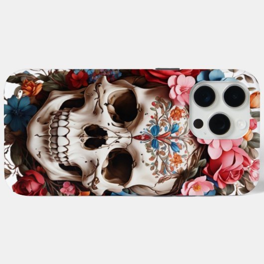 Coques Case-Mate iPhone 💀 Crâne Fleuri Élégant 🌸 (Verso (horizontal))