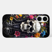 Coques Case-Mate iPhone Crâne fleuri sur couverture noire (Verso (horizontal))