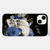 Coques Case-Mate iPhone Crâne floral bleu personnalisé (Verso (horizontal))