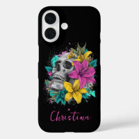 Crâne Floral Gothique Nom Personnalisé Coloré