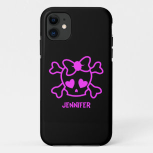 Etui iPhone Case-Mate Crâne girly rose d'emo avec l'arc