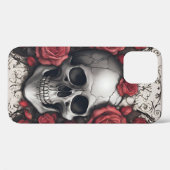 Coques Case-Mate iPhone Crâne gothique aux roses rouges (Verso (horizontal))