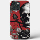 Coques Case-Mate iPhone Crâne gothique avec Rose noir (Verso)