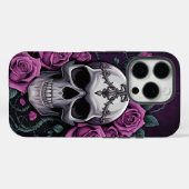 Coques Case-Mate iPhone Crâne gothique avec Roses violets (Verso (horizontal))