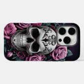 Coques Case-Mate iPhone Crâne gothique avec Roses violets (Verso (horizontal))