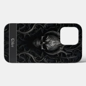 Coques Case-Mate iPhone Crâne gothique éffrayant noir et gris (Verso (horizontal))