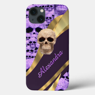 Coques Pour iPhone Crâne gothique violet personnalisé