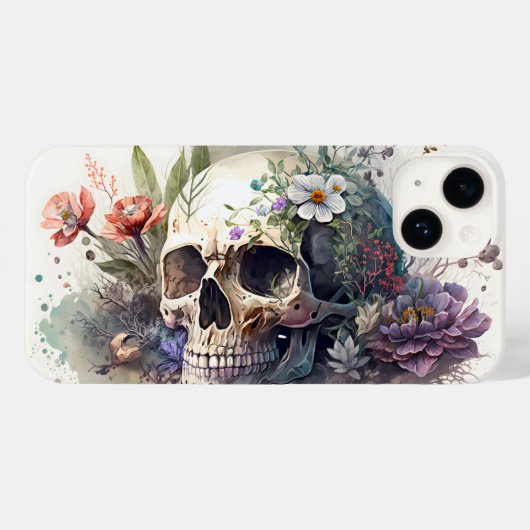 Coques Case-Mate iPhone Crâne Grunge Aesthétique Floral Aquarelle (Verso (horizontal))