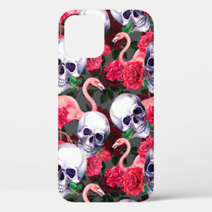 Case-Mate iPhone Case Crâne humain avec flamants et fleurs de rose rouge