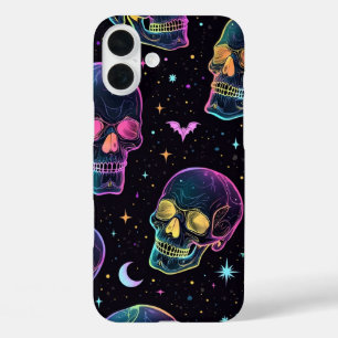 Coques iPhone 16 Plus Crâne riant noir néon coloré