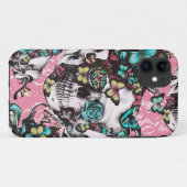 Coques Case-Mate iPhone Crâne rose floral avec des papillons (Dos (Horizontal))