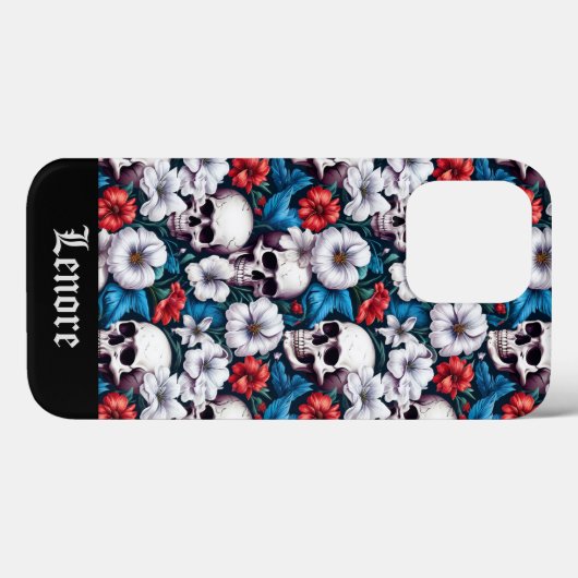 Coques Case-Mate iPhone Crânes à fleurs rouges et blanches (Verso (horizontal))