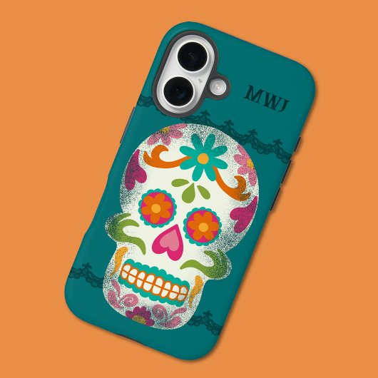 Coques Case-Mate iPhone Crânes de sucre Dia De Los Muertos Monogramme