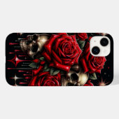 Coques Case-Mate iPhone Crânes dorés et roses rouges scintillent de glamou (Verso (horizontal))