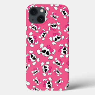 Etui iPhone 13 Crânes et arcs roses d'amusement