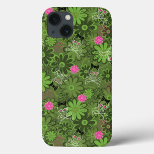 Etui iPhone 13 Crânes punks Girly sur l'arrière - plan de Camo de