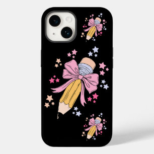 Coque Pour iPhone 14 Crayon Coquette Bow Pink Retour À L'École Enseigna