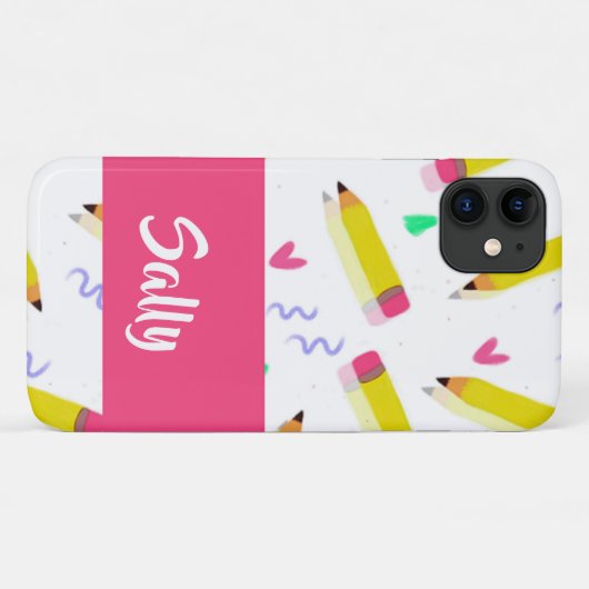 Coques Case-Mate iPhone Crayons et rayures jaunes sur blanc (Dos (Horizontal))