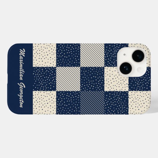 Coques Case-Mate iPhone Crazy Buffalo Check en crème et bleu marine (Verso (horizontal))
