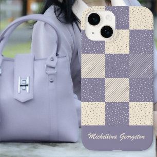 Coque Pour iPhone 14 Crazy Buffalo Check in Soft Purple and Cream