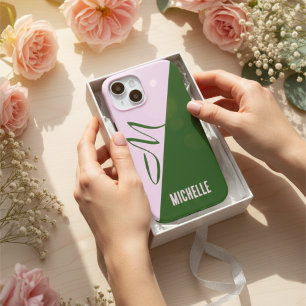 Coque Pour iPhone 15 Créez Votre Propre Vert Forêt Moderne & Rose Doux