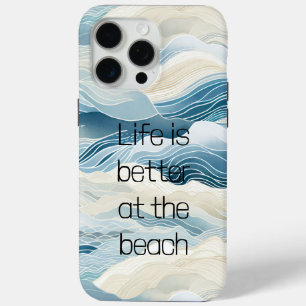 Coque iPhone 15 Pro Max Crème Bleue Mer Sable Océan Vagues