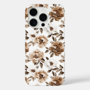 Coques iPhone 16 Pro Crème Brown Fleurs blanches Noël