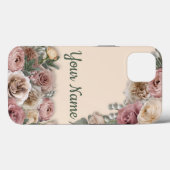 Coques Case-Mate iPhone Crème de style victorien et floral rose imprimé su (Verso (horizontal))