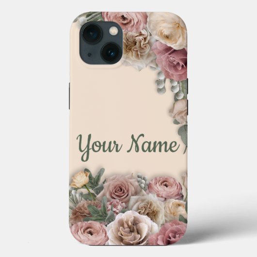 Coques Case-Mate iPhone Crème de style victorien et floral rose imprimé su (Verso)
