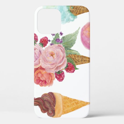 Coques Case-Mate iPhone Crème glacée, framboises : motif aquarelle. (Verso)