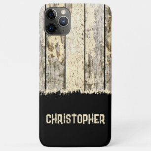 Case-Mate iPhone Case Crème grise et bois rustique noir ajouter nom