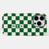 Coques Case-Mate iPhone Crème verte Monogramme À damiers Motif (Verso (horizontal))