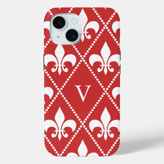 Coques Case-Mate iPhone Crimson Fleur de Lis avec monogramme (Verso)